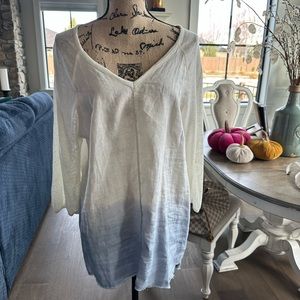 XCVI 100% Linen Ombre Tunic blouse | Size L | Blue & White